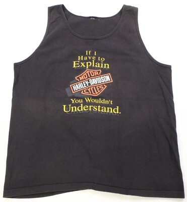 Rare Vintage HARLEY DAVIDSON If I Have To Explain Tank Top T Shirt 90s Black