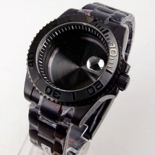 40mm Black PVD Sapphire Glass Watch Case Fit NH35A NH36A ETA2824 PT5000 Rubber
