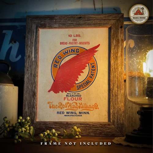 Vintage Red Wing Flour Sack Art Print Pottery  Bakery Kitchen Wall Decor Gift