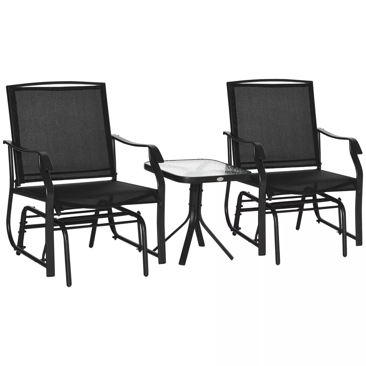 Outsunny 3 PCS Outdoor Sling Fabric Rocking Glider Chair w Table Set Black