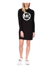 Michael Kors Women's Black Long Sleeve Hooded Short Shift Dress Size M