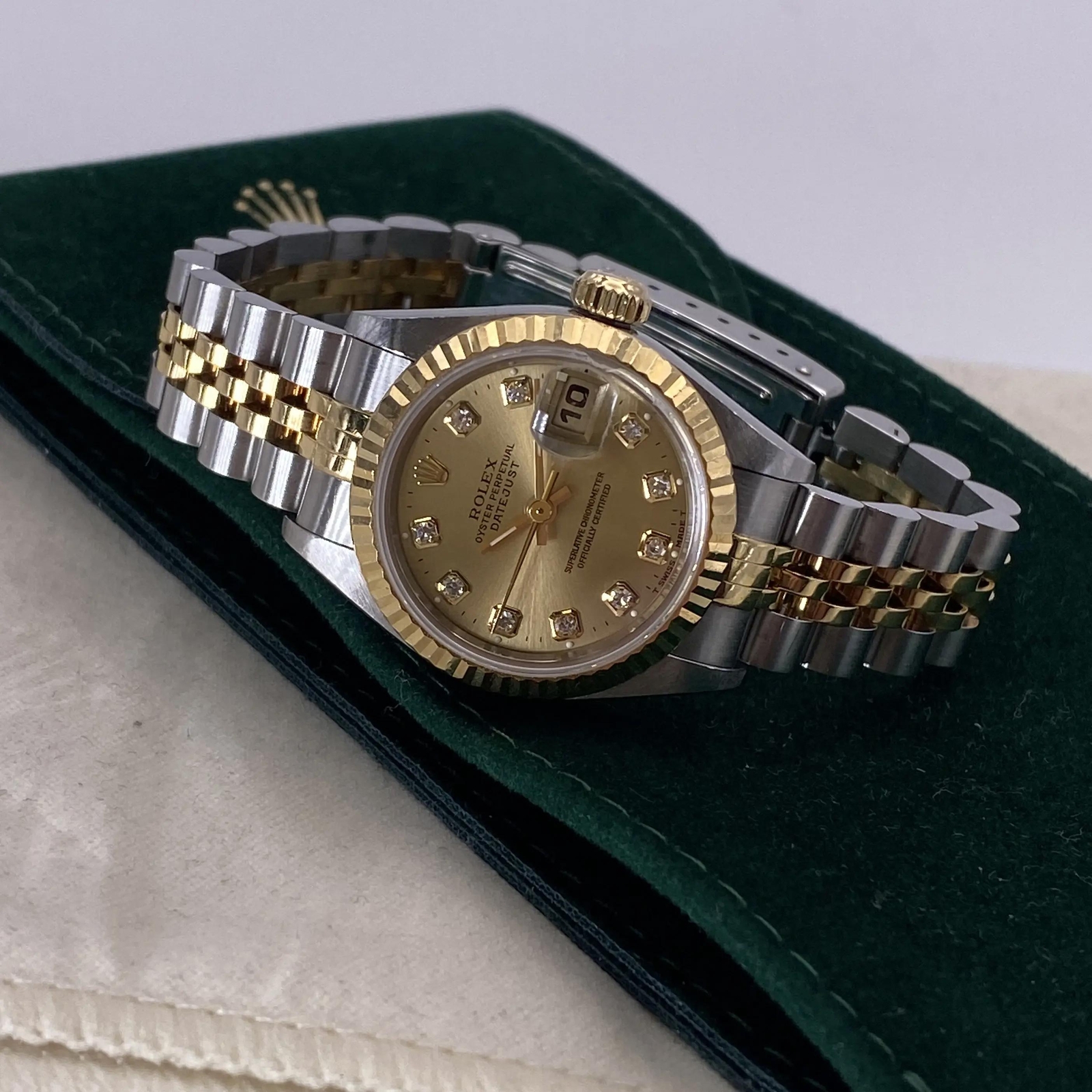 Rolex Datejust 26mm 18K Gold Steel No Holes Diamond Dial Ladies Watch 69173