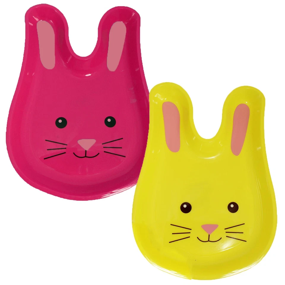 Easter Kitchen - Set of 2 Bunny Plates Snack Trays Pink / Yellow