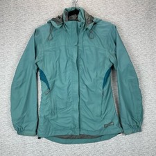 REI Windbreaker Jacket Womens XS Blue Removeable Hood Fleece Lined Adjust Waist