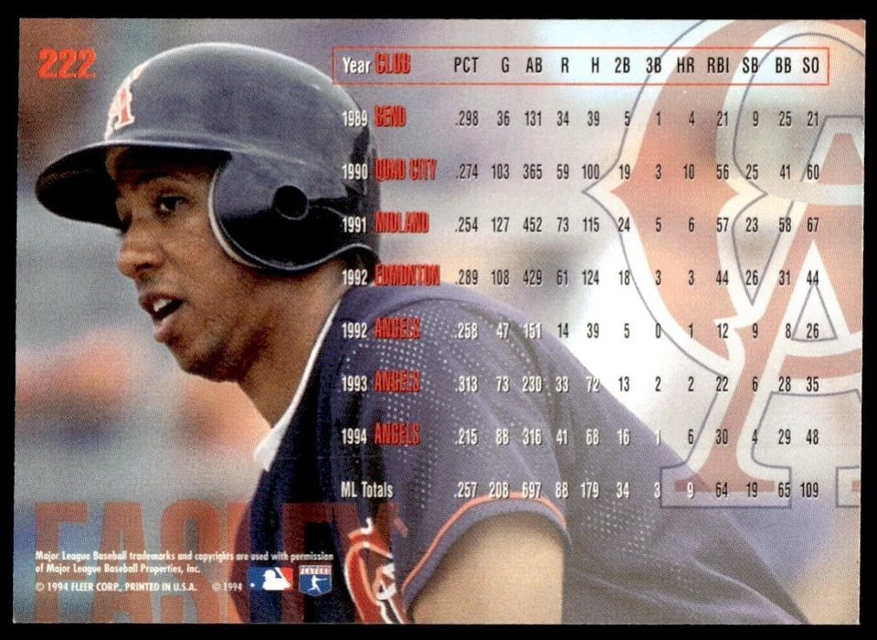 1995 Fleer Damion Easley California Angels #222 - Image 2 of 2