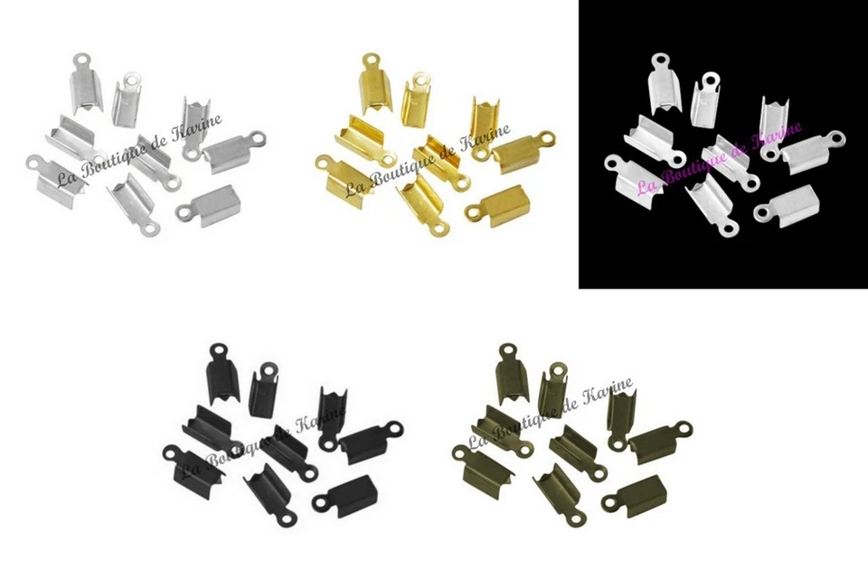 100 EMBOUTS CACHE NOEUDS A ECRASER METAL ARGENTE DORE BRONZE 4,5 x 11,5 mm