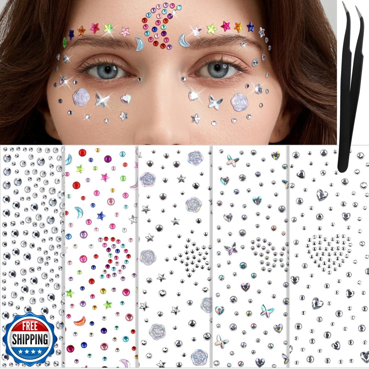 YGDZ Face Gems, Self Adhesive Face Jewels, Hair Gems, Festival Essentials  Rhi