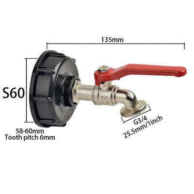 S60X6 Thread IBC Tank Tap Adapter Nipple 1/2-Way Garden Hose Quick Connect Fauce