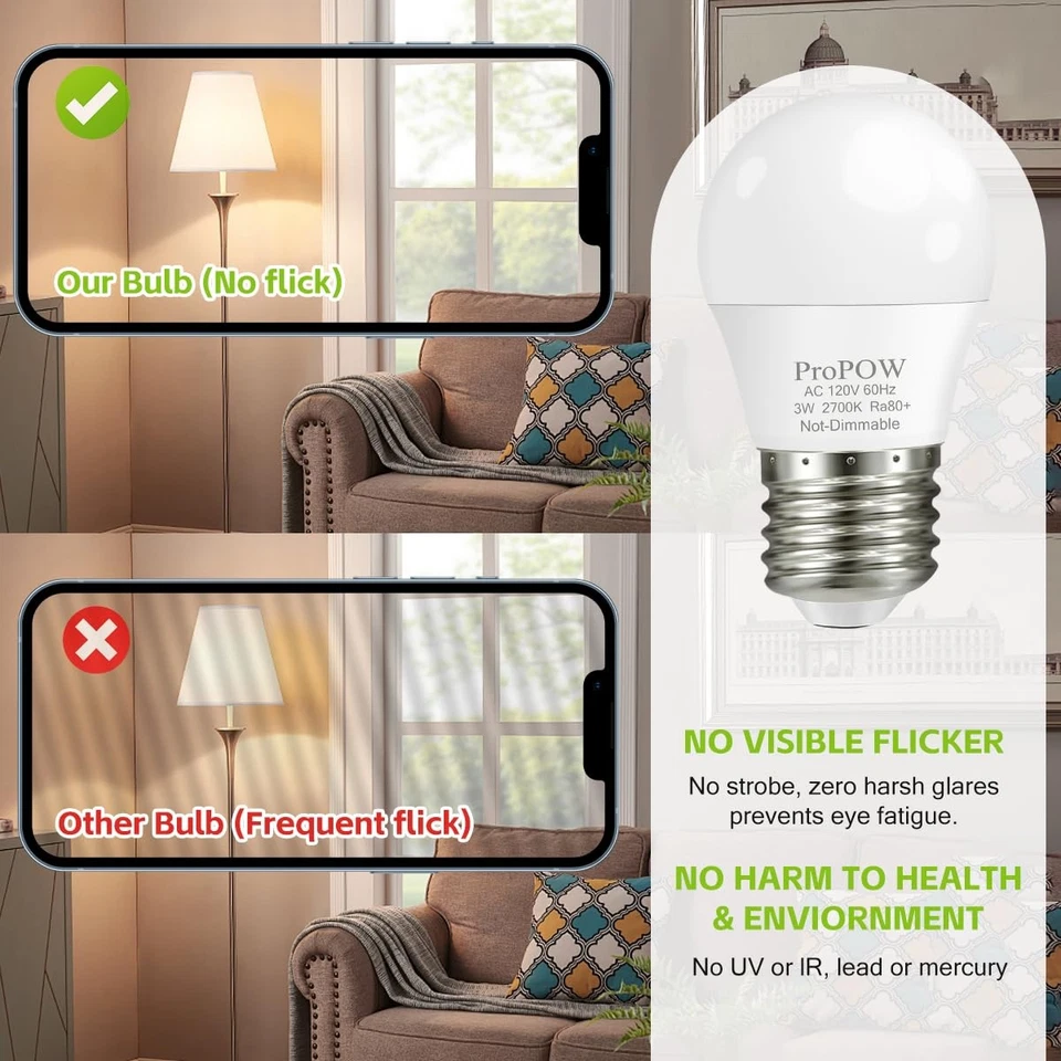 25 Watt Light Bulbs Equivalent A15 25W LED Light Bulb 2700K Soft White E26 3W... - Image 2 of 4
