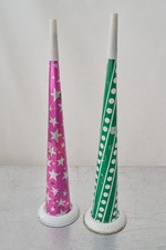 Vintage Toy Metal Tin Star Stripes Party Horn Noisemakers   Set of 2