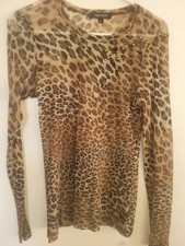 KAREN KANE SHEER TOP ANIMAL Print PATTERN LONG SLEEVES Sz L+ FREE brown Camisole
