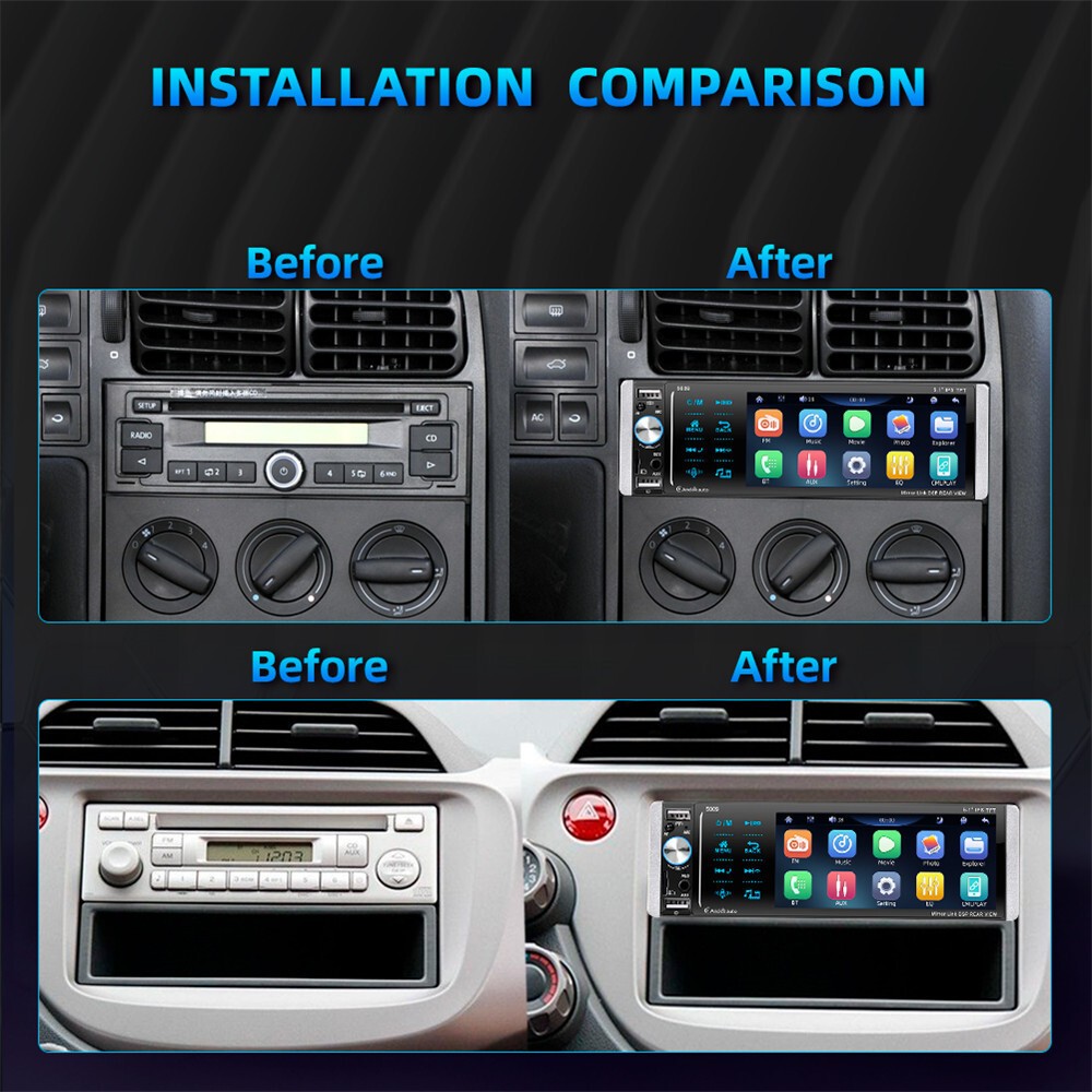 5.1in 1Din Touch Screen Car Radio Stereo Bluetooth AM/FM MP5 Player Android IOS