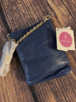 AMALIA GOMEZ Flipbag Navy Italian Leather Mini Gold Chain Crossbody w/Dust Bag
