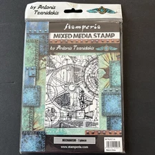 Stamperia Mechanism Gear Collage Mixed Media Cling Rubber Stamp Tzanidakis