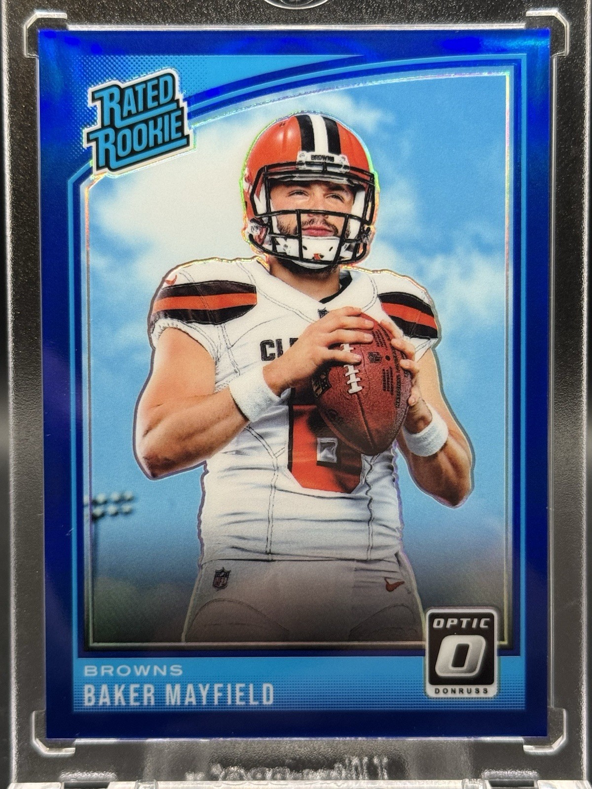 2018 Donruss Optic Baker Mayfield Blue /149 Rated Rookie Prizm