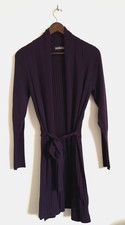 M&S Cardigan Portfolio Size 10 Purple Belted Open Front Longline VGC Cardy