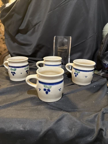 Blueberry 12 oz Mugs by Hartstone Pottery  VTG 1978 Signed - Lot of 4