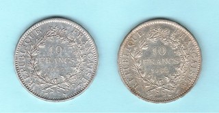 Lot Monnaies Argent 10 Francs Hercule X 2 1965