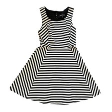 EXPRESS Black and White Striped Fit and Flare Dress | XS