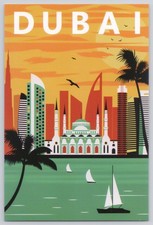 Modern Dubai Skyline Postcard - Burj Khalifa Mosque Sunset Art Travel Souvenir