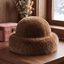 Women Winter Furry Hat Faux Fur Russian Cossack Hat Fluffy Warm Ski Snow Cap