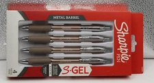 4pk SHARPIE S-Gel Gel Pens Metal Barrel Black Ink Medium Point 0.7 NIB 2126159