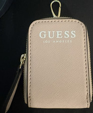 GUESS Beige Zip-Around Women's Wallet with Credit Card Slots and Logo Accent