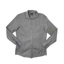 Hugo Boss Shirt Mens 16 Grey White SLIM Fit Striped Long Sleeve Button Up Cotton