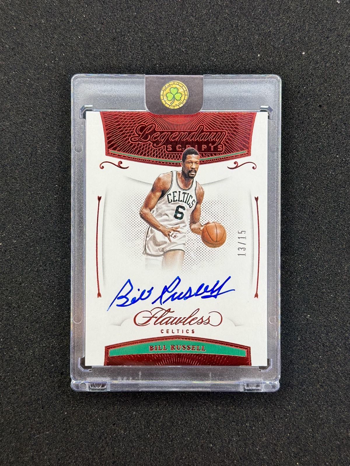 2020-21 Panini Flawless - Bill Russell Legendary Scripts Ruby Auto /15 #LEG-RUS