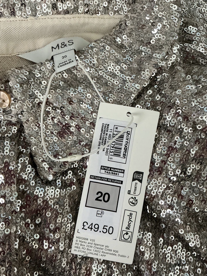 Marks & Spencer Ladies Beautiful Dressy Sequin Shirt/Blouse Size 20 BNWT - Image 4 of 4