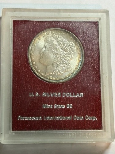 1888 P Morgan Silver Dollar MS Red Paramount Holder Toned