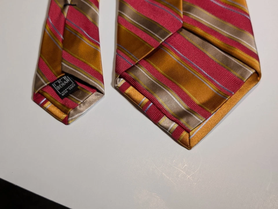 Corbata de seda Ike Behar 7 pliegues diagonal hecha a mano dorada, azul, roja wpl 2831 Foto 3 de 4