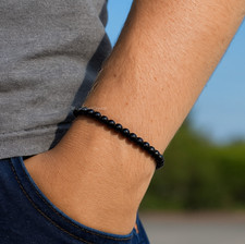 Premium Black Tourmaline Stretch Bracelet 4mm Dainty Beads Protection Jewelry