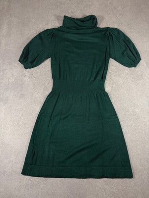 Dunkelgrünes Kleid Mango Strick Rollkragen Figurbetont Gr. M