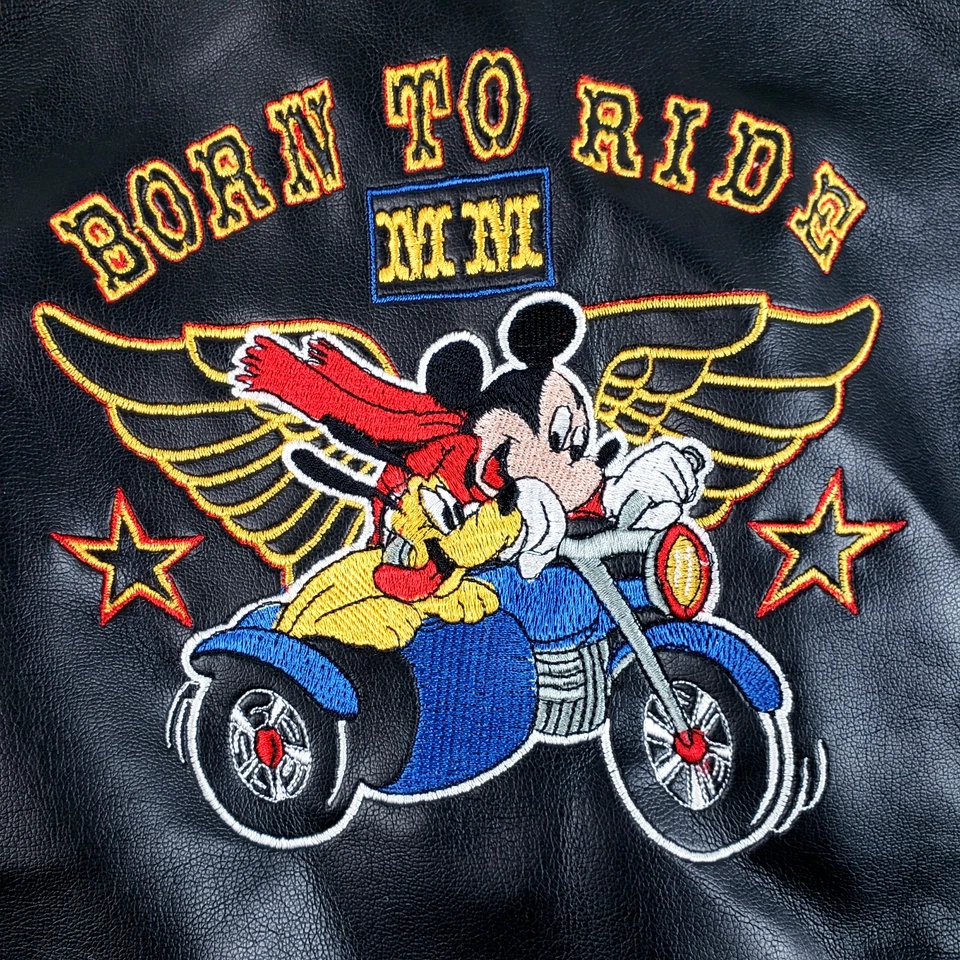 Chaqueta de moto de cuero para niños Mickey Mouse Disney talla 4T Born To Ride Foto 3 de 4