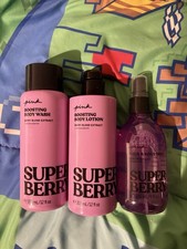 Pink Victoria Secret Super Berry Body Wash Hair Mist  Body Lotion