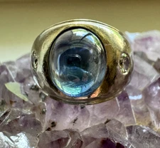 BLUE SAPHIRE & DIAMOND 14k WHITE GOLD MEN'S RING 16.2 g