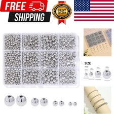 Silver Beads 1100 Pcs Smooth Round 3/4/6/8mm Silver Filled Beads for Bracelet Je