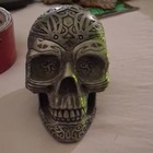 Skull Head Shaped Metal Ashtray with Tribal Design Lid, Skull Head — photo 2