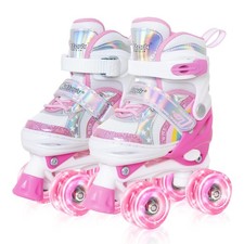 Nattork Girls Roller Skates for Kids, 4 Size Adjustable Rainbow Quad Skates w...