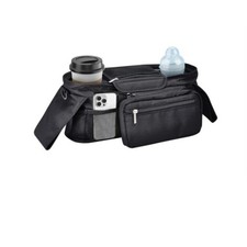 NEW Universal Stroller Organizer Bag Black Insulated Cup Holders Phone Pocket
