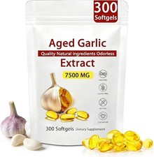 Odorless Garlic 7500mg Per Servings, 300 Softgels 2 Years Aged Garlic Extra...