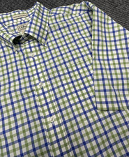 LL Bean Shirt Mens Large Blue Plaid Short Sleeve Wrinkle Resistant Casual