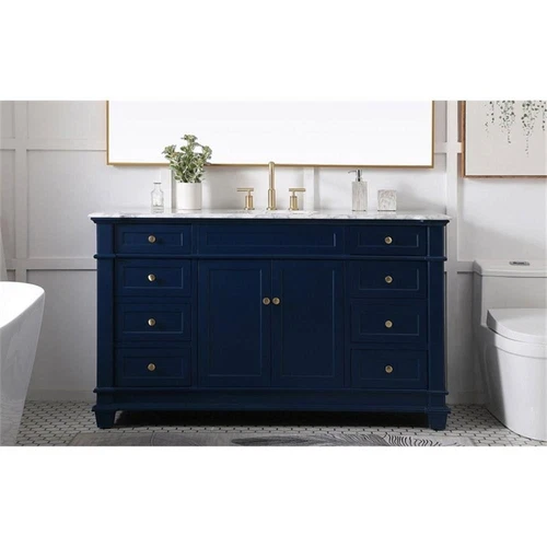 Elegant Decor Wesley 60" Solid Wood MDF Steel Single Bathroom Vanity Set in Blue - Picture 2 of 5