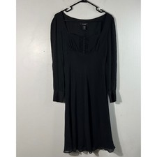 Express Silk Baby Doll Little Black Dress Lined Goth Witchy 9/10 Long