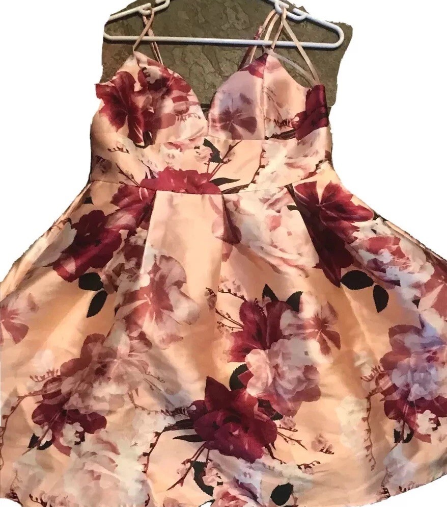Sequin Hearts Pink Floral Satin DRESS Formal Sweetheart Neck WOMENS size 15 NEW Sequin Hearts Pink Floral Satin DRESS Formal Sweetheart Neck WOMENS size 15 NEW