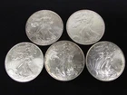 Lot of Five 1996 Walking Liberty Silver Eagle 1 Oz. Fine Silver No Mint Mark