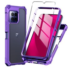T-Mobile REVVL 7 Pro 5G Case Purple Clear TPU Bumper Tempered Glass Screen Pro
