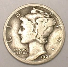 1929 D Mercury Winged Head Dime 10 Cents Silver Coin