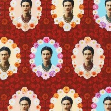 Red Frida Kahlo Picture in Floral Frame Fabric by Robert Kaufman by The Yard
